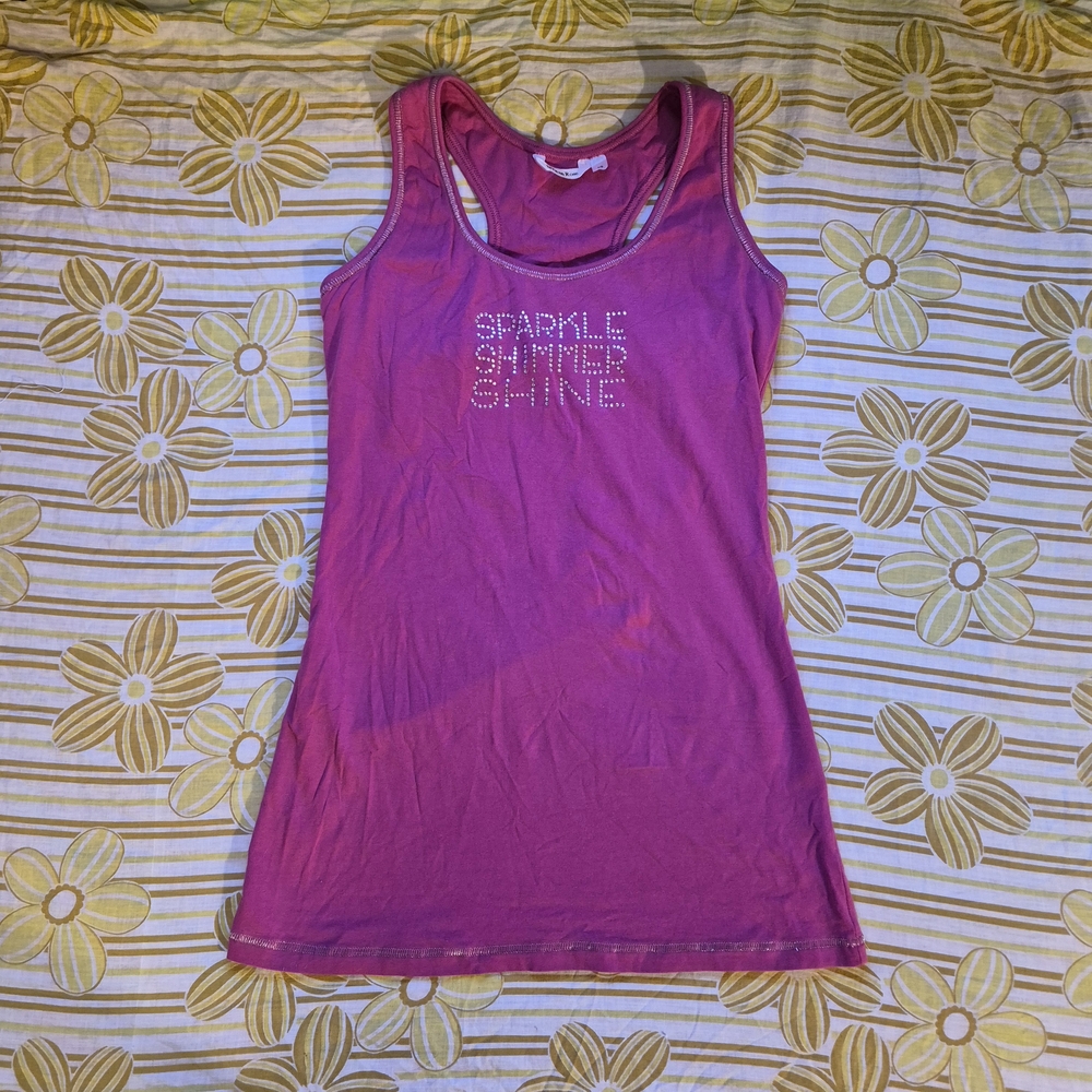 La Vie En Rose Pink Rhinestone 'Sparkle Shimmer Shine' Tank Top